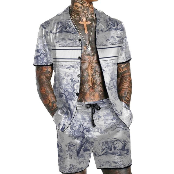 MEN'S HAWAIIAN SHORT SLEEVE SHIRT SHORT SET 47344975YM