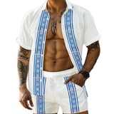 Men's Casual Printed Hawaii Lapel Shirt and Shorts Sets 90872448YY
