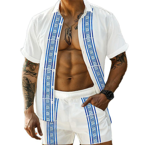 Men's Casual Printed Hawaii Lapel Shirt and Shorts Sets 90872448YY