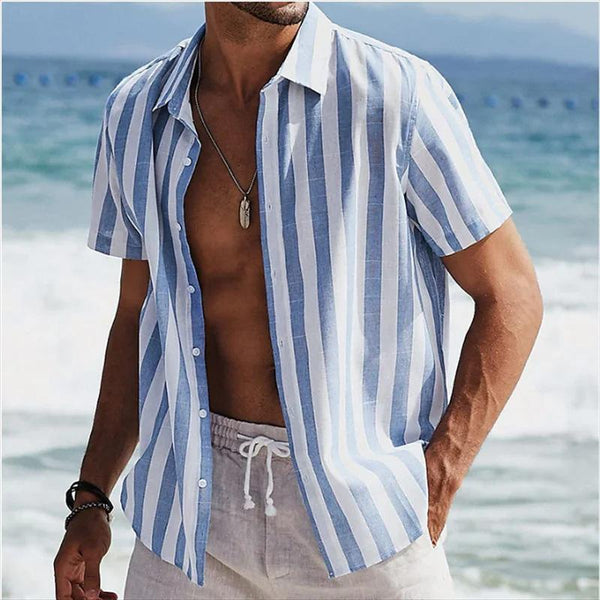 Men's Classic Stripe Printed Hawaii Short Sleeve Shirt 18716082YY