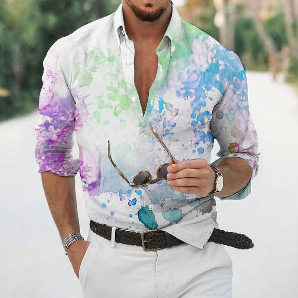 Men's Lapel Printed Long Sleeve Shirt 99451504L