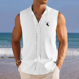 Men's Breathable Linen Lapel Beach Sleeveless Shirt 14835008YM