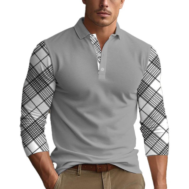 Men's Plaid Long Sleeve Polo Shirt 21064137YM