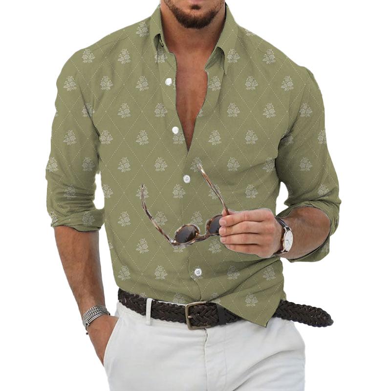 Men's Lapel Printed Long Sleeve Shirt 78031556YM
