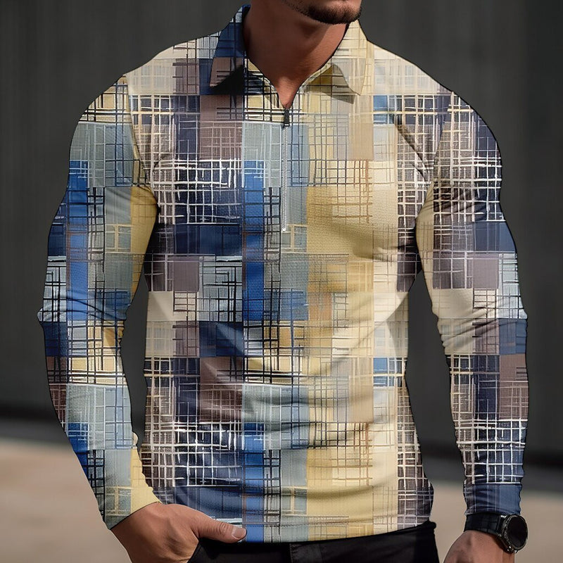 Men's 3D Geometric Lattice Printed Polo Shirt 30576166YY