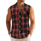 Men's Breathable Linen Lapel Beach Sleeveless Shirt 91334586YM