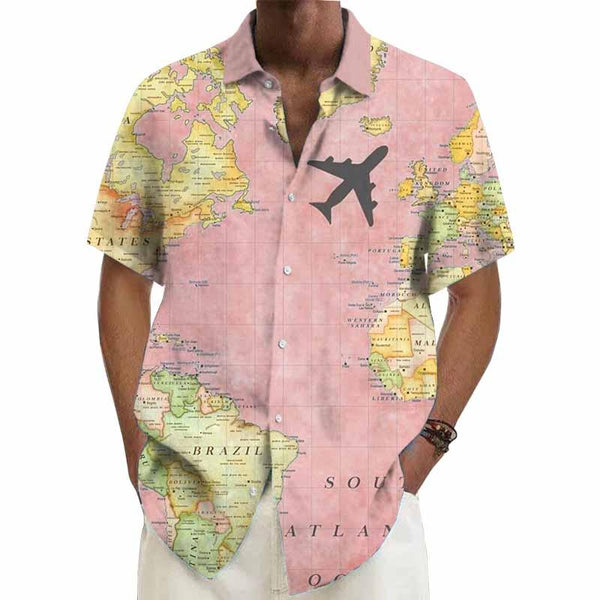 Men's Ramie Casual Holiday Trip Short-Sleeved Shirt 77728714YY