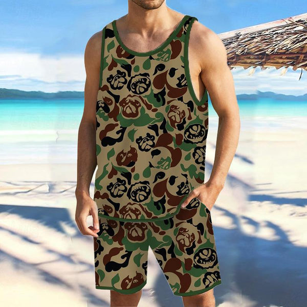 Men's Camouflage Printed Tank Hawaiian Beach Shorts Sets 39644726YY