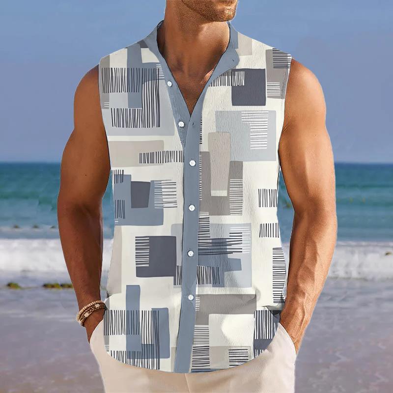Men's Breathable Linen Lapel Sleeveless Shirt 41800877YM