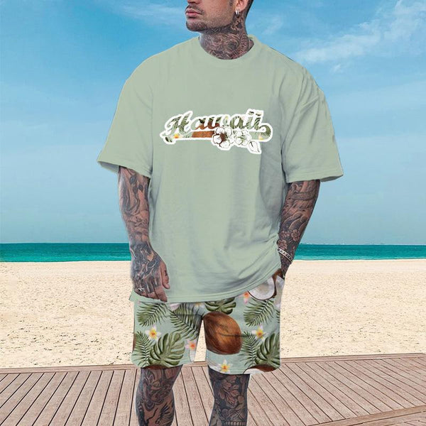 Men's Hawaii Printed Short Sleeve Shorts 2 Pice Outfits 40143102YY