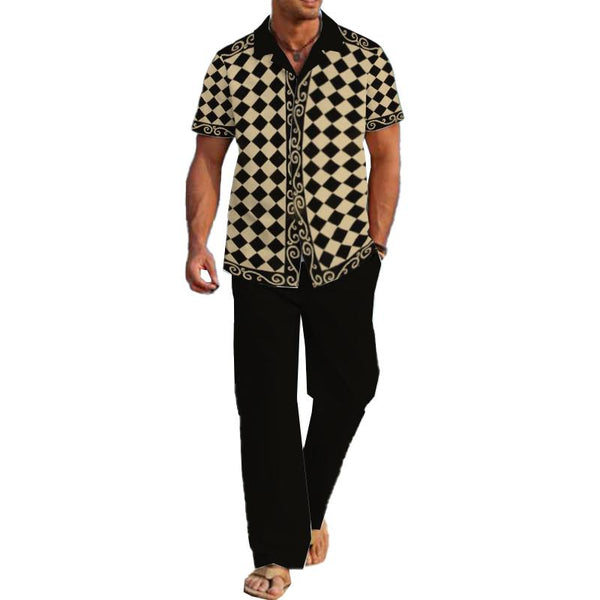 Men's Casual Printed Short Sleeve Shirt Set 05787427YY