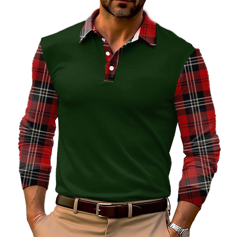 Men's Plaid Long Sleeve Polo Shirt 68565330YM