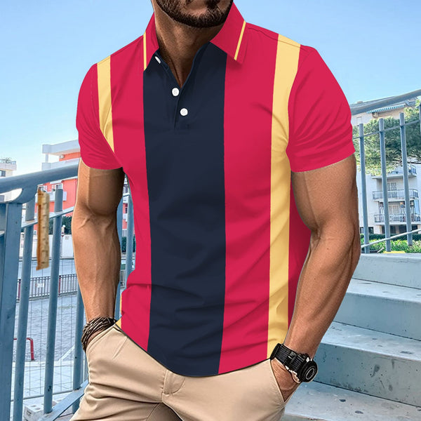 Men's Casual and Business Color Patchwork Zipper Polo Shirt 14264326YY