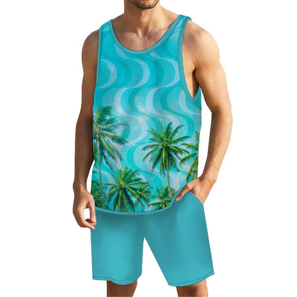 Men's Tropical Plant Tank Hawaiian Beach Shorts Sets 17881887YY