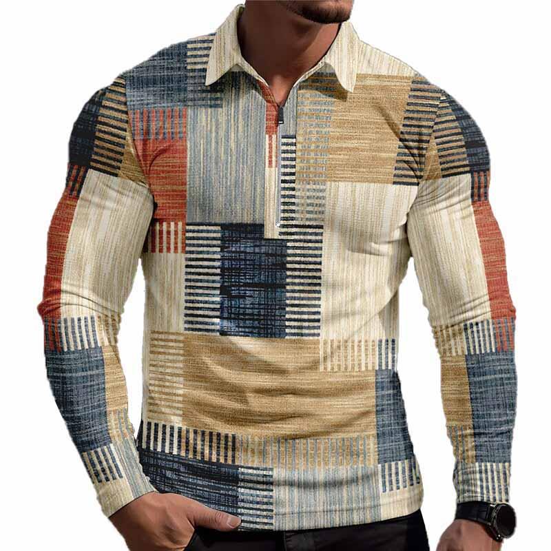 Men's Fashion Color Contrast Plaid Polo Shirt 05698509YY