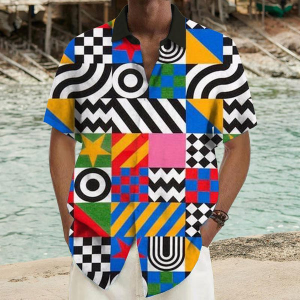 Men's Color Geometry Printed Short-Sleeved Shirt 08526537YY
