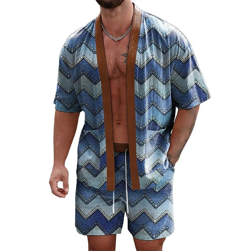 Men's Patchwork Printed Casual Two-piece Set 23247883YM