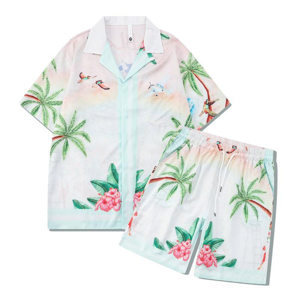Men's 2 Pice Retro Printed Hawaii Short Sleeve Shirt and Shorts Sets 46318625YY