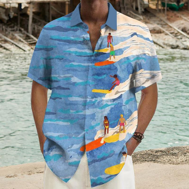 Men's Surfing Beach Printed Short-Sleeved Shirt 65753967YY
