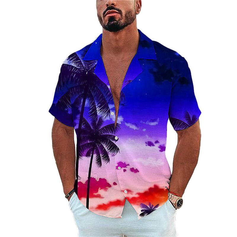 Men's Cuban Collar Short-sleeved Hawaiian Shirt 02036584YY
