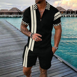 Men's Casual Zipper Short-sleeved Polo Shirt Set 47452295L