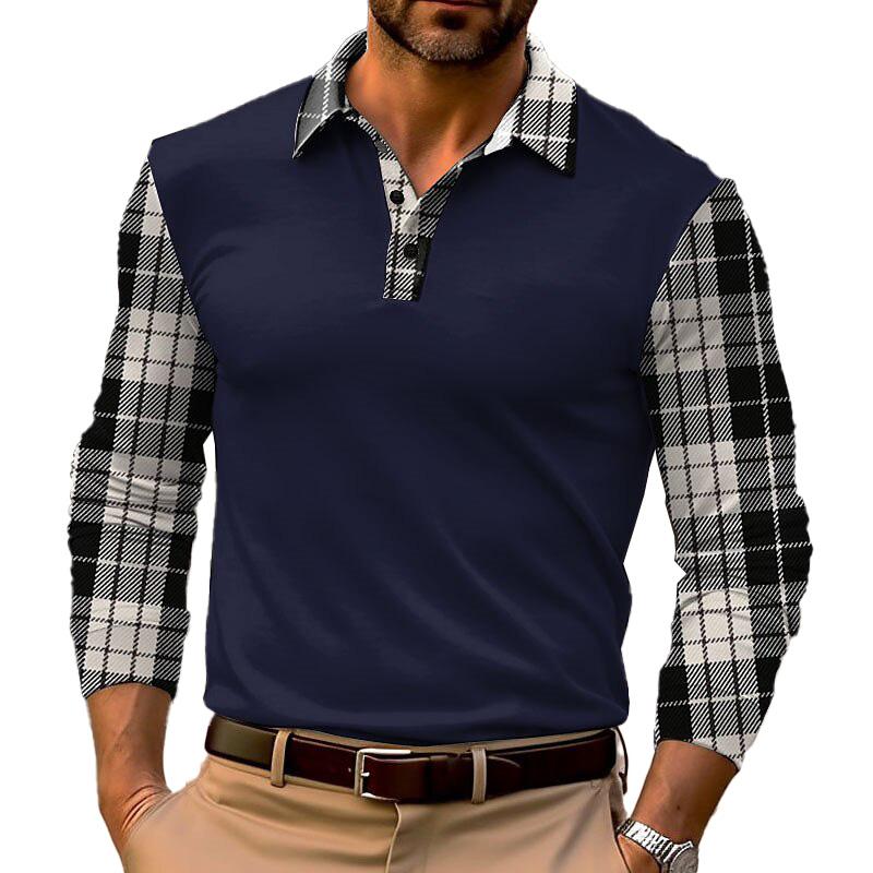 Men's Plaid Long Sleeve Polo Shirt 17771761YM