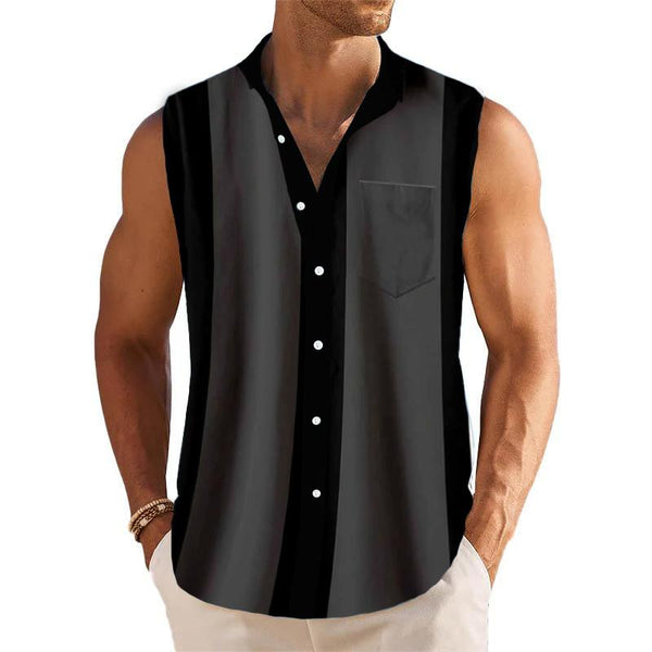 Men's Breathable Linen Lapel Beach Sleeveless Shirt 52682242YM