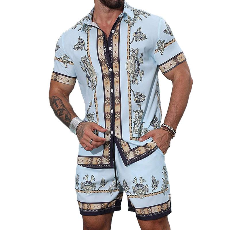 Men's Hawaiian Print Shirt Resort Set 18751328YM