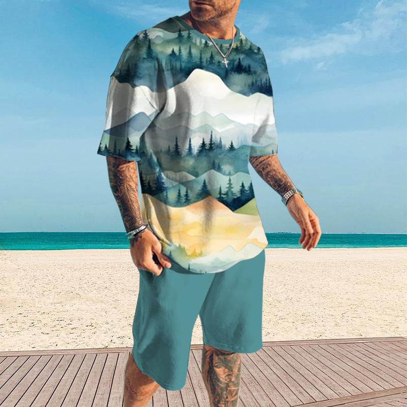 Men's Forest Printed Shorts Short-Sleeved T-Shirt Casual Sets 22788311YY