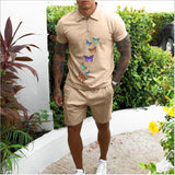 Men's Casual Sports Set Loose Shorts Lapel T-Shirt Set 86719315L