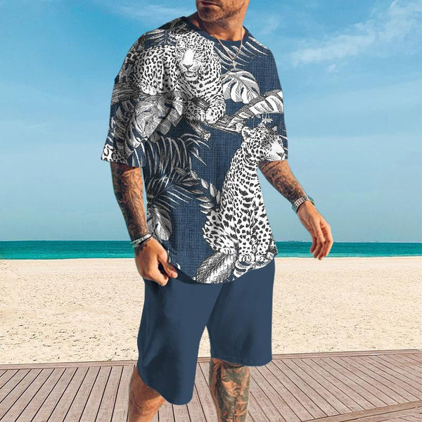 Men's Leopard Printed Shorts Short-Sleeved T-Shirt Casual Sets 63059178YY