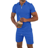 Men's Summer Shorts Set Polo Neck Short Sleeve Set 49508276L
