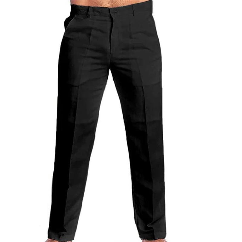 Men's Solid Color Linen Slant Pocket Long Loose Casual Trousers 33928999YM