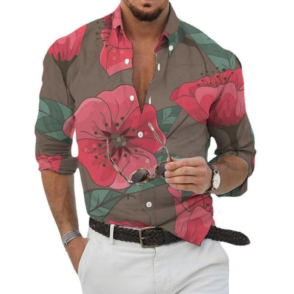 Men's Lapel Printed Long Sleeve Shirt 99451504L