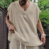 Men's Casual V-neck Loose Jacquard Sweater Sleeveless Vest 12597038L