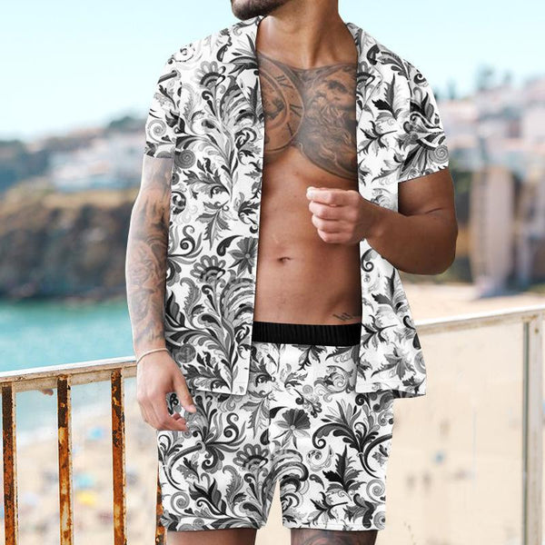 Men's Beach Casual Set Short Sleeve Shirt Set 49944316L