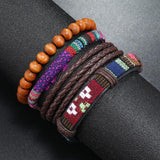 Simple Leather Retro Diy 4-piece Combination Bracelet Set 80258609YM