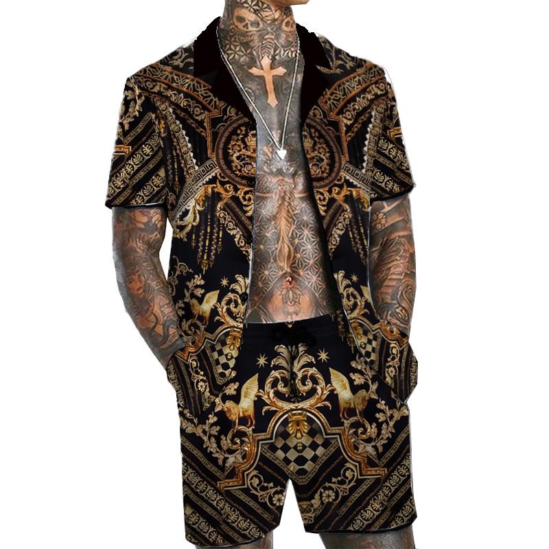 Men's Vintage Hawaiian Short Sleeve Shirt Set 47513658YM