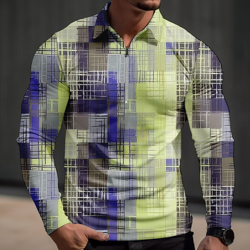 Men's 3D Geometric Lattice Printed Polo Shirt 30576166YY