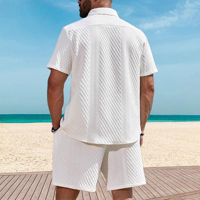 Men's Casual Jacquard Textured Shirt Set 45976787YY