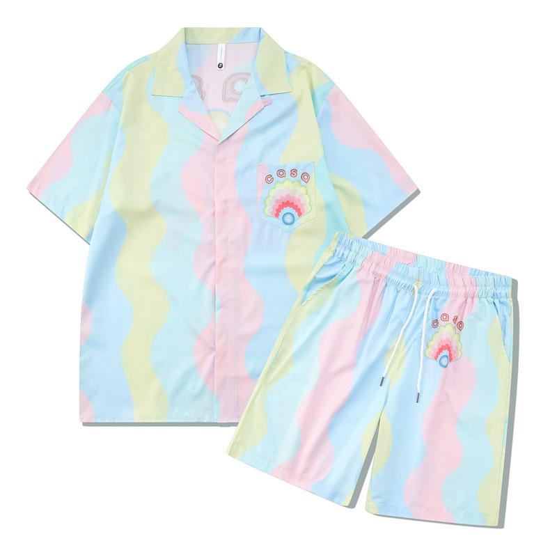 Men's 2 Pice Retro Printed Hawaii Short Sleeve Shirt and Shorts Sets 34001618YY