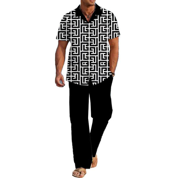 MEN'S CASUAL PRINTED SHORT SLEEVE SHIRT SET 08724976YM