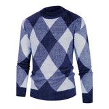 Men's Rhombus Loose Knit Pullover Half Turtleneck Casual Sweater 94522252L