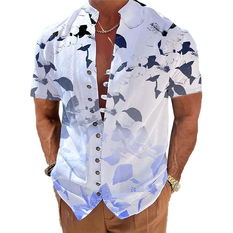 Men's Stand Collar Floral Printed Short Sleeve Shirt 08208338YY