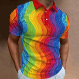 Men's Pride Rainbow Printed Short Sleeve Polo Shirt 43157672YY