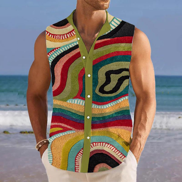 Men's Breathable Linen Lapel Sleeveless Shirt 99599923YM