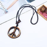 Vintage Handwoven Resin Peace Sign Necklace 85794622L