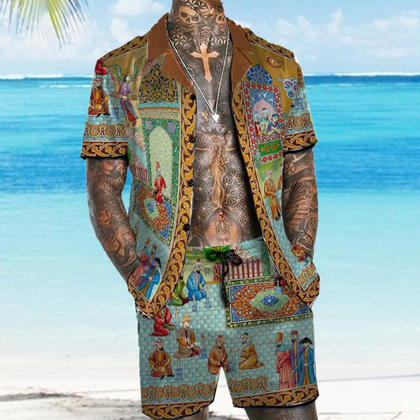 MEN'S HAWAIIAN CASUAL TWO-PIECE SET 64180621YM