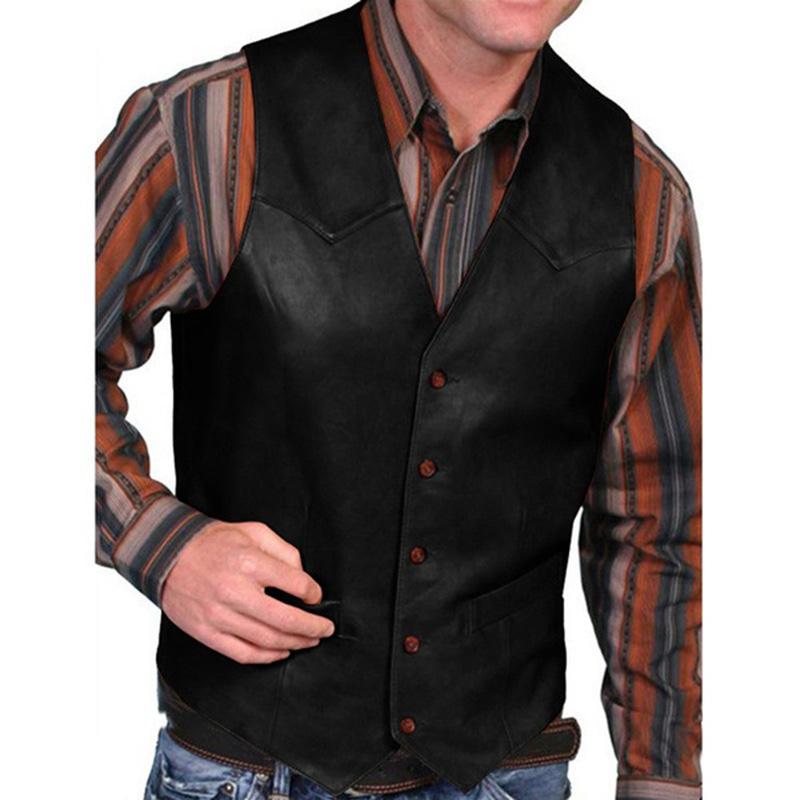 Men's Slim-fit Single-breasted Leather Vest 43641613YM