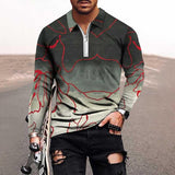 Men's 3d Print Casual Long Sleeve Zipper Lapel Polo Shirt 29713442YY